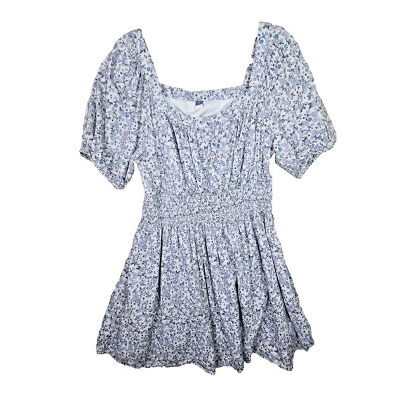 Old Navy Dresses & Skirts - Old Navy Dress Womens L  Blue Floral Smocked Puffed Fit and Flare Peasant